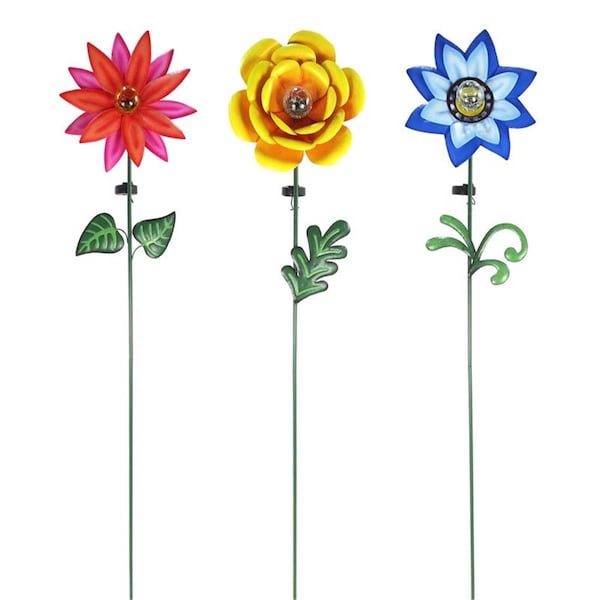 Lawnitator 60 in. Multi Color Glass & Metal Flower Solar Garden Stake, 9PK LA2741263 - main